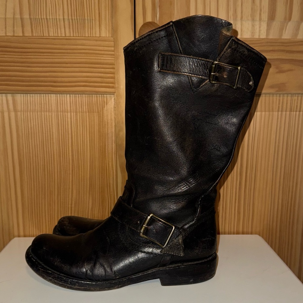Freebird by Steven Crosby Black Leather Moto Harness Boots , Womens size 8